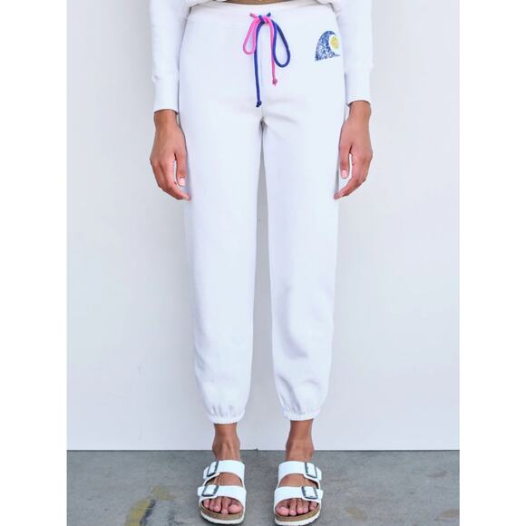 Anthropologie Sundry White Joggers with Pink and Blue Accents - NWT - Small - Picture 2 of 5